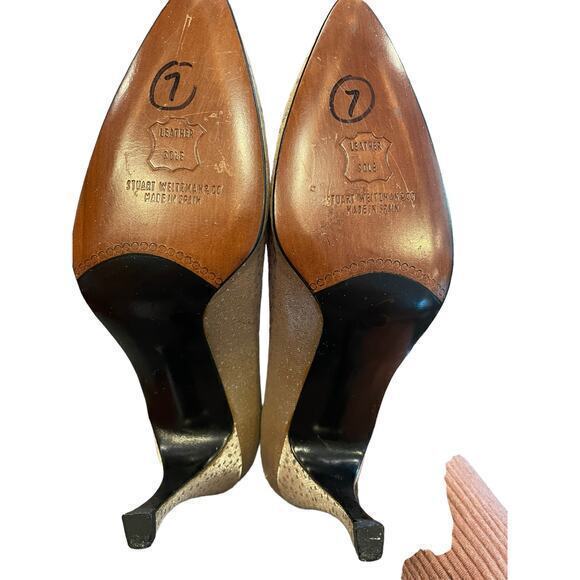 Vintage Stuart Weitzman for Neiman Marcus‎ Champagne Gold & Silver Glitter Pumps - Picture 10 of 14